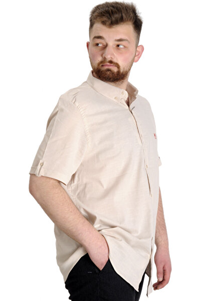 ModeXL Mode XL Large Size Men's Linen Lycra Shirt 20393 Beige