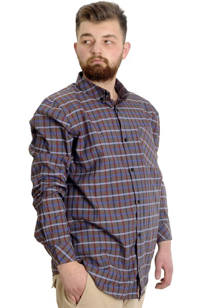 ModeXL Mode Xl Large Size Ανδρικό πουκάμισο καρό μακρυμάνικο 23300 Χακί