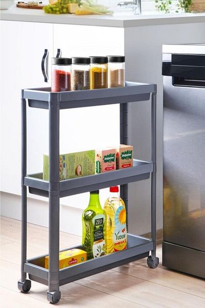 Trend Maison Slim Wheeled Rectangular 3-Tier Shelf Unit Gray 3010