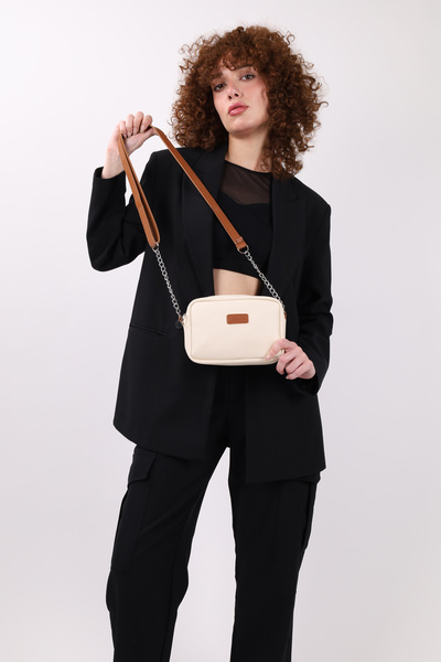 NOTHING Kadın Krem Taba Mini Zincir Askılı Omuz Ve Çapraz Çanta Leo