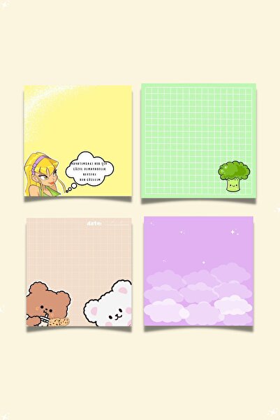 PastelSanat 4 Adet Renkli Memopad , Bloknot , To do List , Notepad , Planlayı...