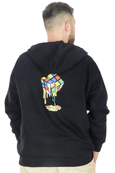 ModeXL Mode Xl Erkek Sweat Kapşonlu Fermuarlı Karmashek 22538 Siyah
