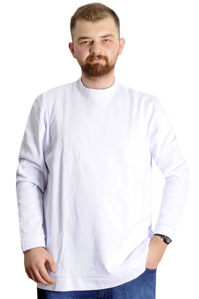 ModeXL Mode XL Plus Size Ανδρικό ποδηλατικό λαιμό Basic Sweatshirt 22557 Λευκό