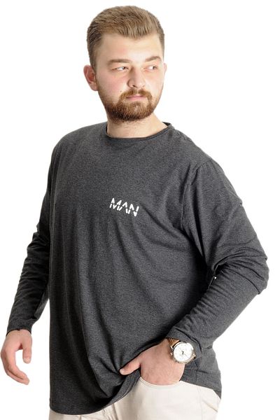 ModeXL وضع Xl حجم كبير تي شيرت رجالي كم طويل رقبة دائرية 23099 Anthramelange