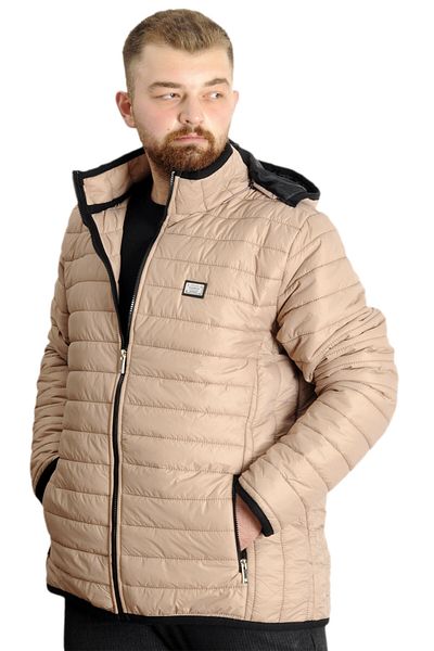 ModeXL Mode XL Plus Size Ανδρικό πουπουλένιο παλτό με φερμουάρ κουκούλα 23657 Milk Coffee