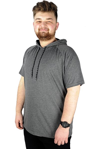 ModeXL Mode Xl Μπλουζάκι μεγάλου μεγέθους Raglan Hooded 22117 Antramelange