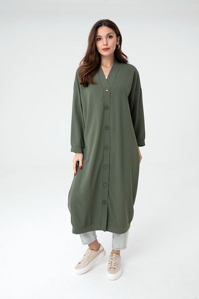 Puane Buttoned Front Below Knee Summer Long Khaki Tunic-cardigan 10421