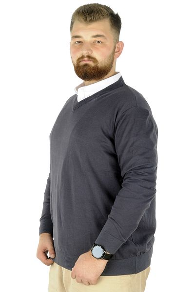 ModeXL Mode Xl Πουλόβερ μεγάλου μεγέθους V-Neck 22206 Smoked