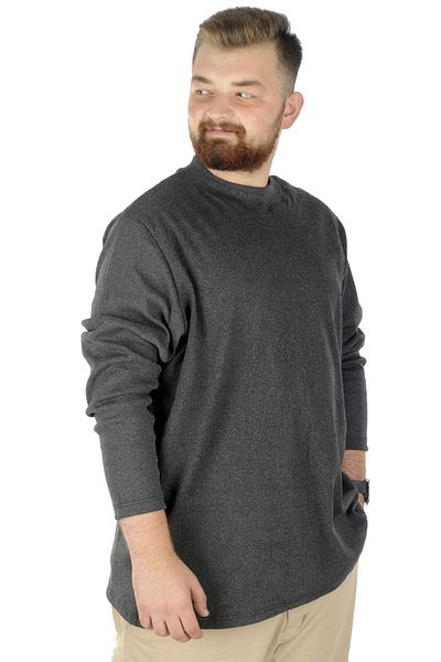 ModeXL Mode Xl Μεγάλο Μακρυμάνικο Πουλόβερ Μισό Ψαρά 22558 Ανθρακί