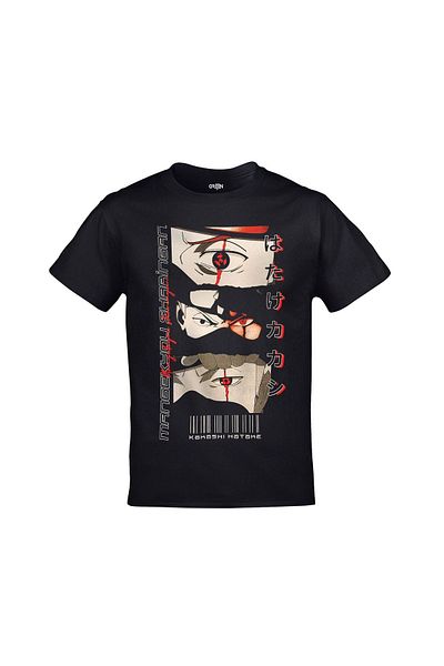 Orijin Tekstil Μαύρο μπλουζάκι Naruto Kakashi Hatake Mangekyou Sharingan με στάμπα Unisex
