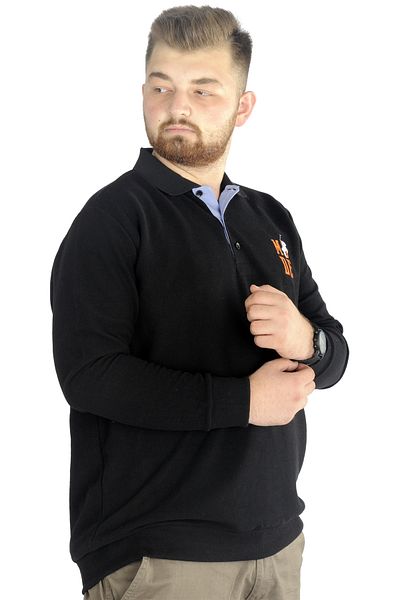 ModeXL Ανδρικό μακρυμάνικο πόλο βάφλα - 22447 Μαύρο