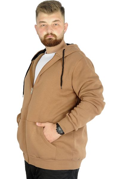ModeXL Mode Xl Ανδρικό φούτερ με κουκούλα με φερμουάρ Basic 20543 Sütlükkahve