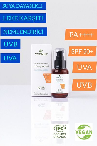 YVONNE 50 SPF PA++++ Sunscreen - Organic Certified, UVA/UVB ANTI-Blemish