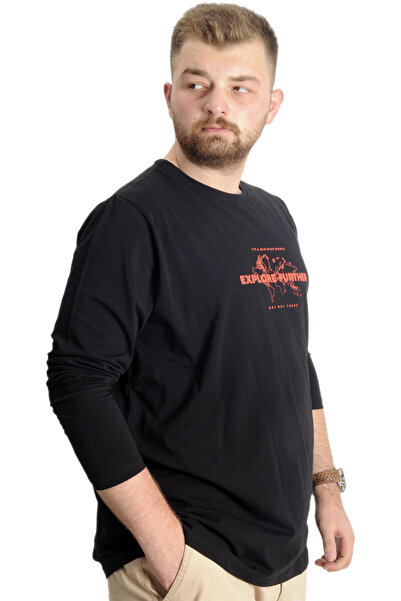 ModeXL Ανδρικό μπλουζάκι με μανίκια Mode XL Plus Size Explore Further 23098 Μαύρο