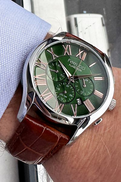 Ferrucci Rose Gold Leather Corded Men's Wrist Watch and Bracelet Gift - Wlg978