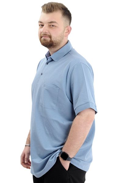 ModeXL Tricou supradimensionat pentru bărbați Mode Xl, cu gât polo, Stiucă clasică cu buzunar 20552 Albastru