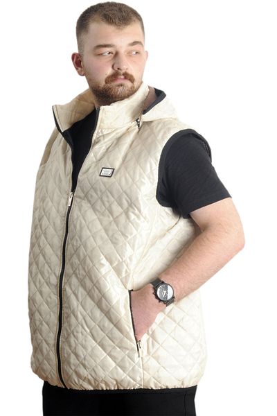 ModeXL Mode XL Plus Size Ανδρικό καπιτονέ γιλέκο με κουκούλα 23712 Μπεζ