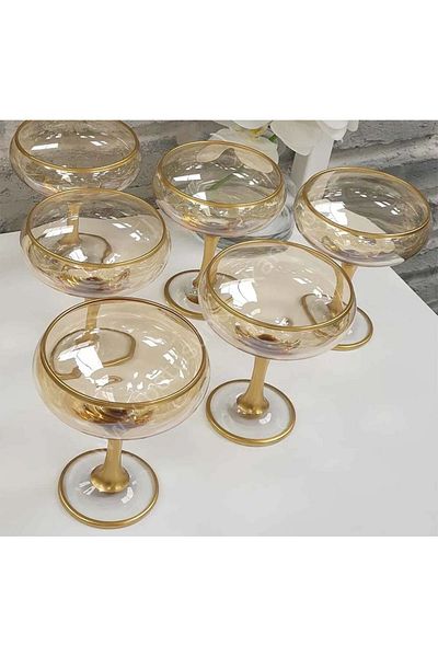 adana avm 6-Piece Hand Decorated Gilded Glass Ice Cream Bowl Glass Ice Cream Bowl Snack Bowl