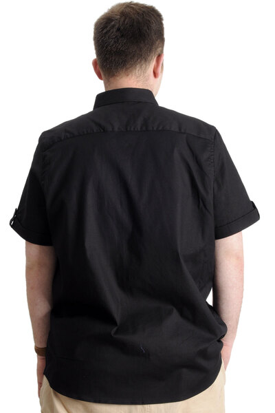 ModeXL Mode Xl Чоловіча сорочка великого розміру з габардину One Cıty 23307 Чорна