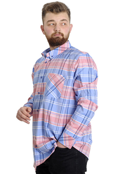 ModeXL Ανδρικό πουκάμισο - Mode XL, Plus Size, Καρό, Μακρυμάνικο, Πούδρα 23300