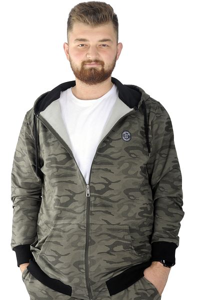 ModeXL Mode Xl Ανδρικό Φούτερ με κουκούλα καμουφλάζ με φερμουάρ 22546 Χακί
