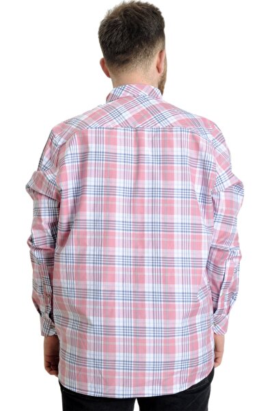 ModeXL Mode Xl Büyük Beden Erkek Gömlek Ekose Uzun Kollu 23300 Koyu Pembe