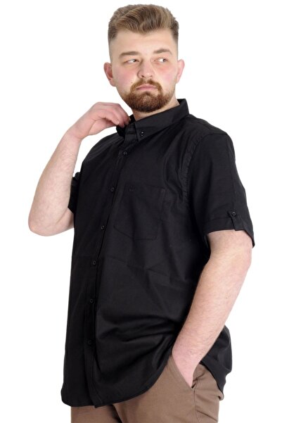ModeXL Mode Xl Великий розмір Чоловіча сорочка Габардин Короткий рукав Одинарна кишеня 23302 Чорний