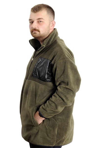 ModeXL Mode XL Plus Size Ανδρικός ιδρώτας με μισό φερμουάρ γαρνιρισμένο φλις 23552 Χακί