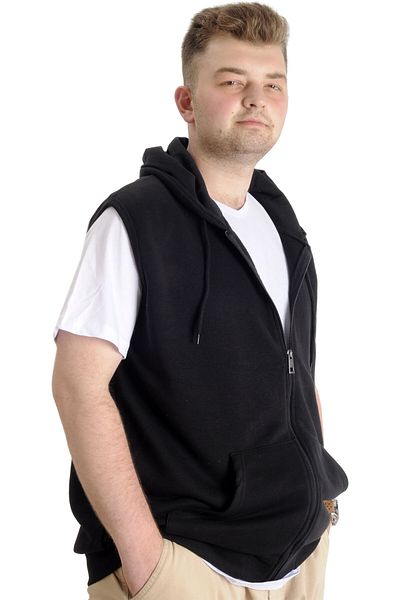 ModeXL Mode XL Ανδρικό γιλέκο μεγάλου μεγέθους με φερμουάρ τσέπης καγκουρό 23620 μαύρο