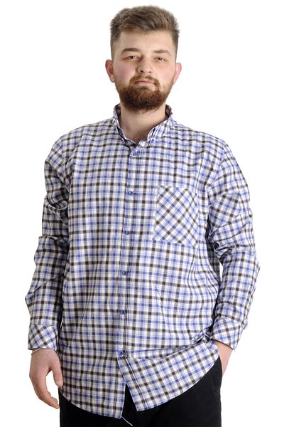 ModeXL Mode Xl Ανδρικό πουκάμισο μεγάλου μεγέθους καρό μακρυμάνικο 23300 μπεζ
