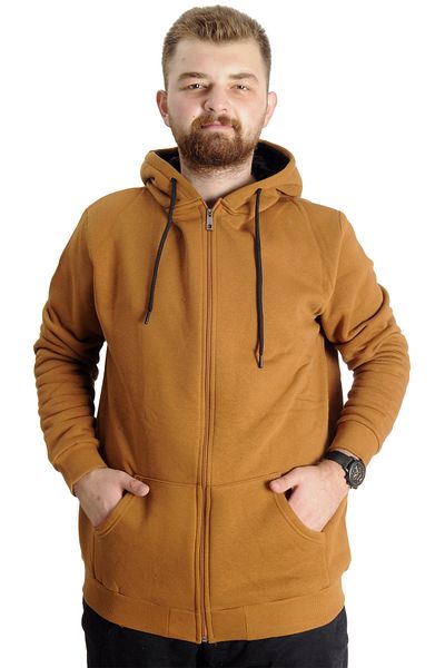 ModeXL Mode XL Plus Size Ανδρική τσέπη με κουκούλα φούτερ με φερμουάρ Basic 20543 Camel