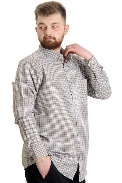ModeXL Mode Xl Large Size Men's Shirt Plaid Long Sleeve 23300 Dark Brown