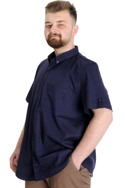 ModeXL Mode Xl Великий розмір Чоловіча сорочка Габардин Короткий рукав Одинарна кишеня 23302 Синій