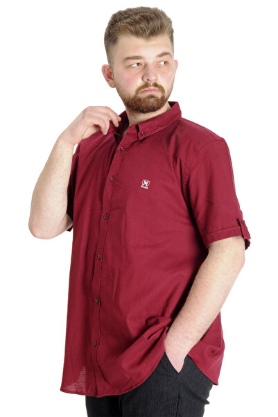 ModeXL Mode XL Large Size Men's Linen Lycra Shirt 20393 Claret Red