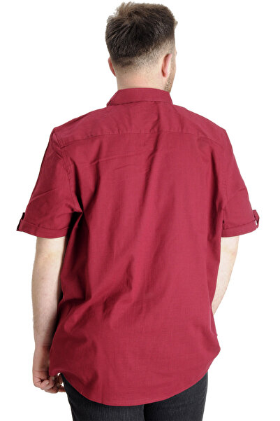 ModeXL Mode XL Large Size Men's Linen Lycra Shirt 20393 Claret Red