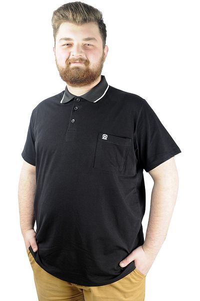 ModeXL Μπλουζάκι Mode Xl Μεγάλο Μέγεθος Polo Lycra με Μονή Τζέρσεϊ Τσέπη 21558 Μαύρο