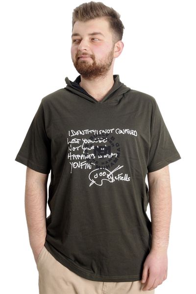 ModeXL Ανδρικό μπλουζάκι με κουκούλα Mode Xl Plus Size Muhammad 23120 Χακί