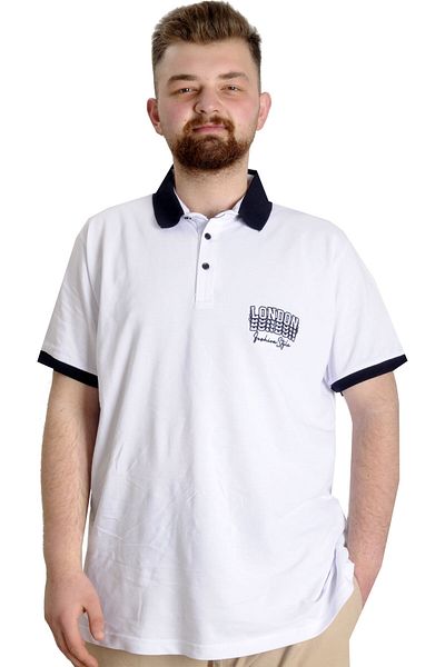 ModeXL Ανδρικό μπλουζάκι πόλο Mode Xl Plus Size London 23350 Λευκό