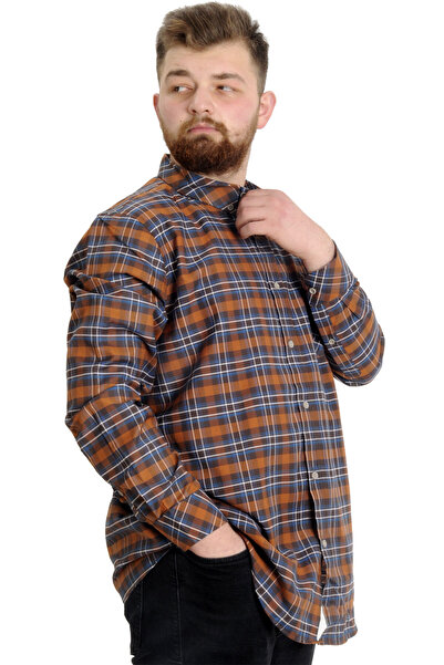 ModeXL Mode Xl Large Size Ανδρικό πουκάμισο καρό μακρυμάνικο 23300 πλακάκι