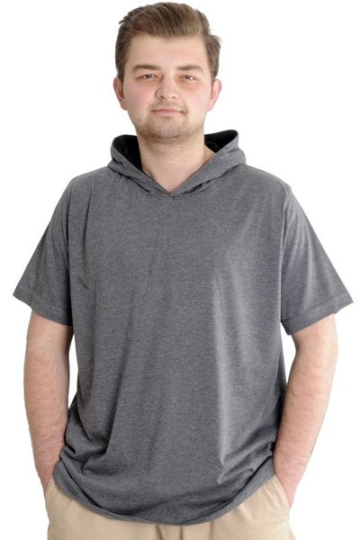 ModeXL تي شيرت رجالي مقاس كبير من Mode Xl بقلنسوة وأكمام قصيرة 23118 أنثراملانج