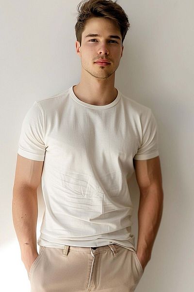 Coredra Ανδρικό T-Shirt Basic Regular Ecru