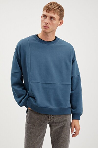 GRIMELANGE Ανδρικό κομμάτι Allen, μακρύ σκίσιμο στην πλάτη, χωρίς φλις, στρογγυλός γιακάς, φούτερ πράσινο πετρόλ