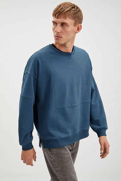 GRIMELANGE Pánský kousek Allen, dlouhý rozparek na zádech, bez fleecu, kulatý límec, mikina Petrol Green