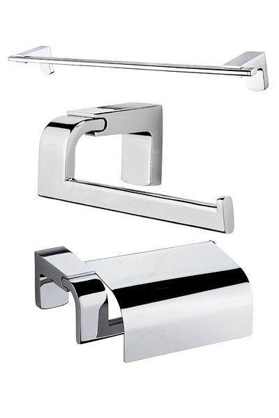 Tema 1 Long Towel Holder with Lid Paper Holder Without Lid Paper Holder Bathroom Set Gray Chrome