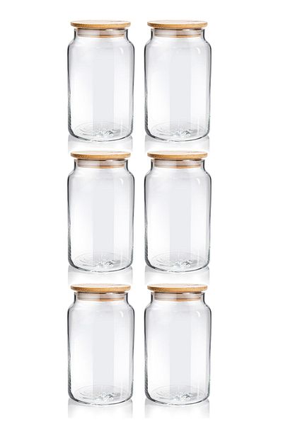 Perotti Dario Midi 6 Pieces Glass Jar Set with Bamboo Lid and Label