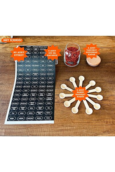 Karçiçeği Home 6’ Lı Bambu Kapaklı Kaşıklı Lüks Baharatlık Takımı