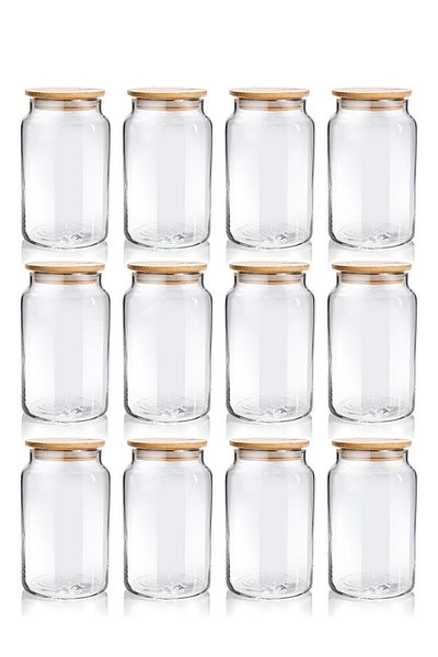 Perotti Dario Midi 12 Pieces Glass Jar Set with Bamboo Lid and Label