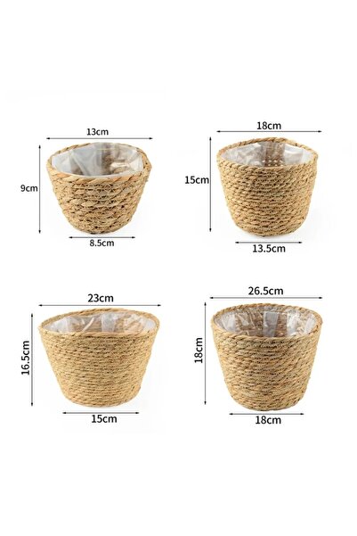 Lizzy 4 Adet Hasır Saksılık, Çok Amaçlı Hasır Sepet, Ev ve Bahçe Düzenleyici Özel Ürün