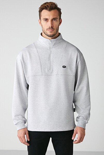 GRIMELANGE Чоловіча вишивка з органічної бавовни з детальною пробкою Еластичний комір на блискавці з коміром-стійкою Grimelange світшот