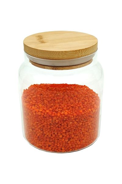 Karçiçeği Home 6-Piece Vacuum Glass Jar with Bamboo Lid - Spice Set 935 Ml